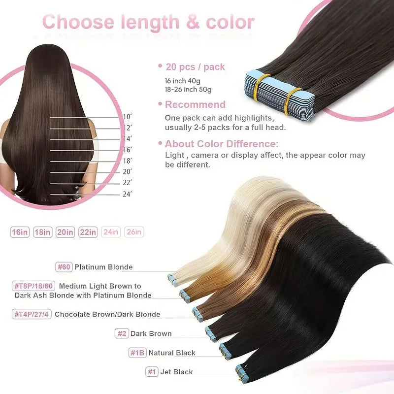 BellaCosmo™ Straight Tape In Hair Extensions Human Hair Extensions