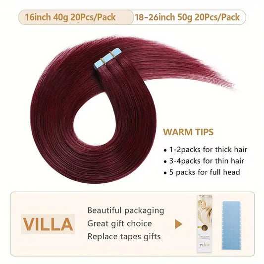 BellaCosmo™ 99J# 20pcs Tape In Straight Hair Extensions