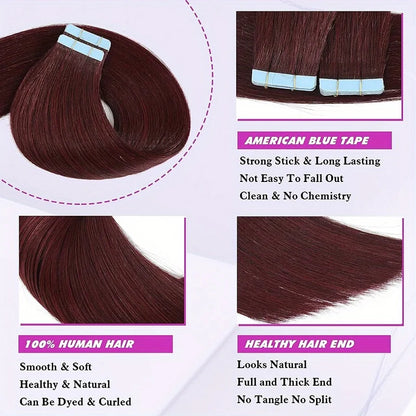 BellaCosmo™ 99J# Burgundy 20pcs Tape Straight Hair Extensions